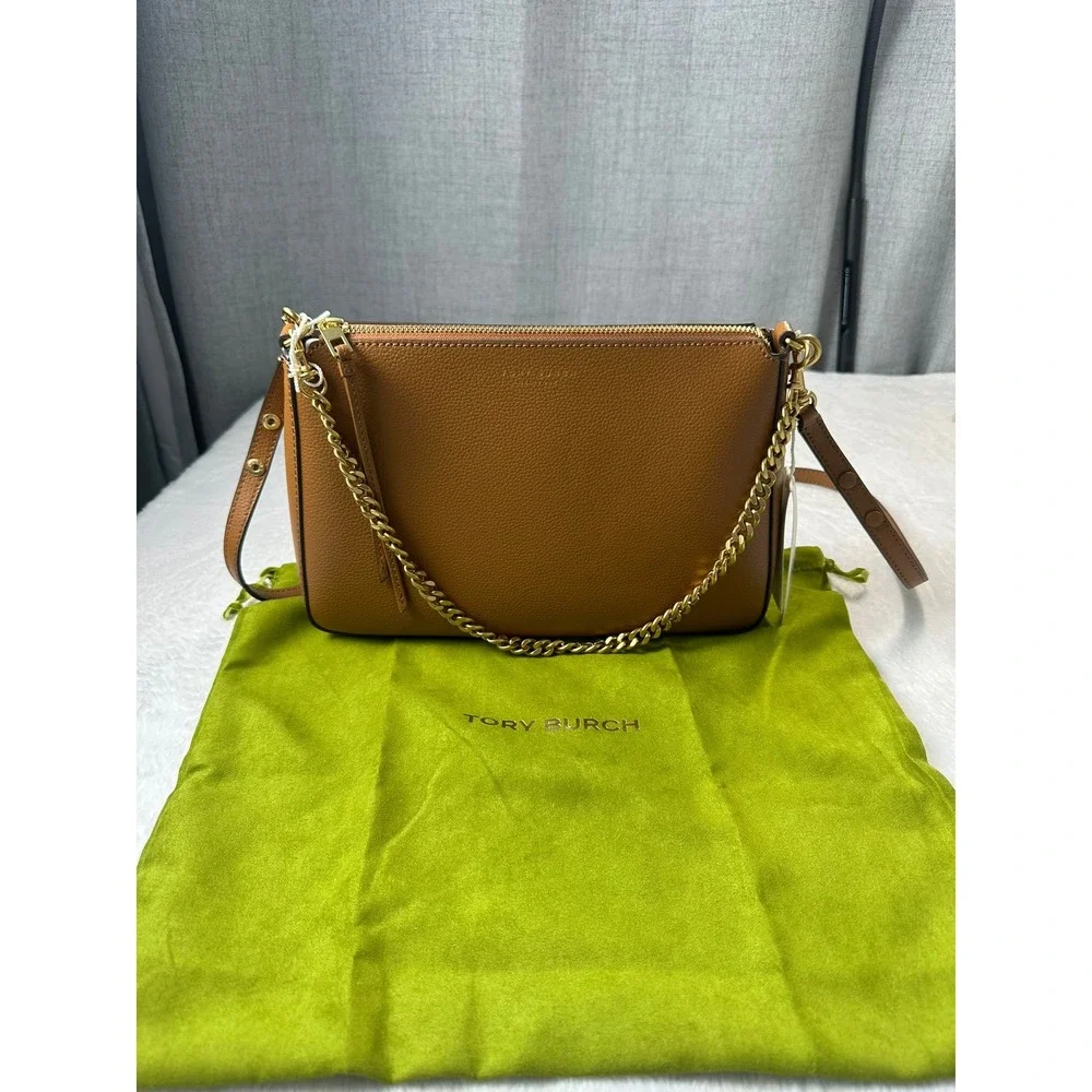 Tory Burch Perry Shoulder Bag Women OS Autumn Brown NEW Pebbled Leather 175544